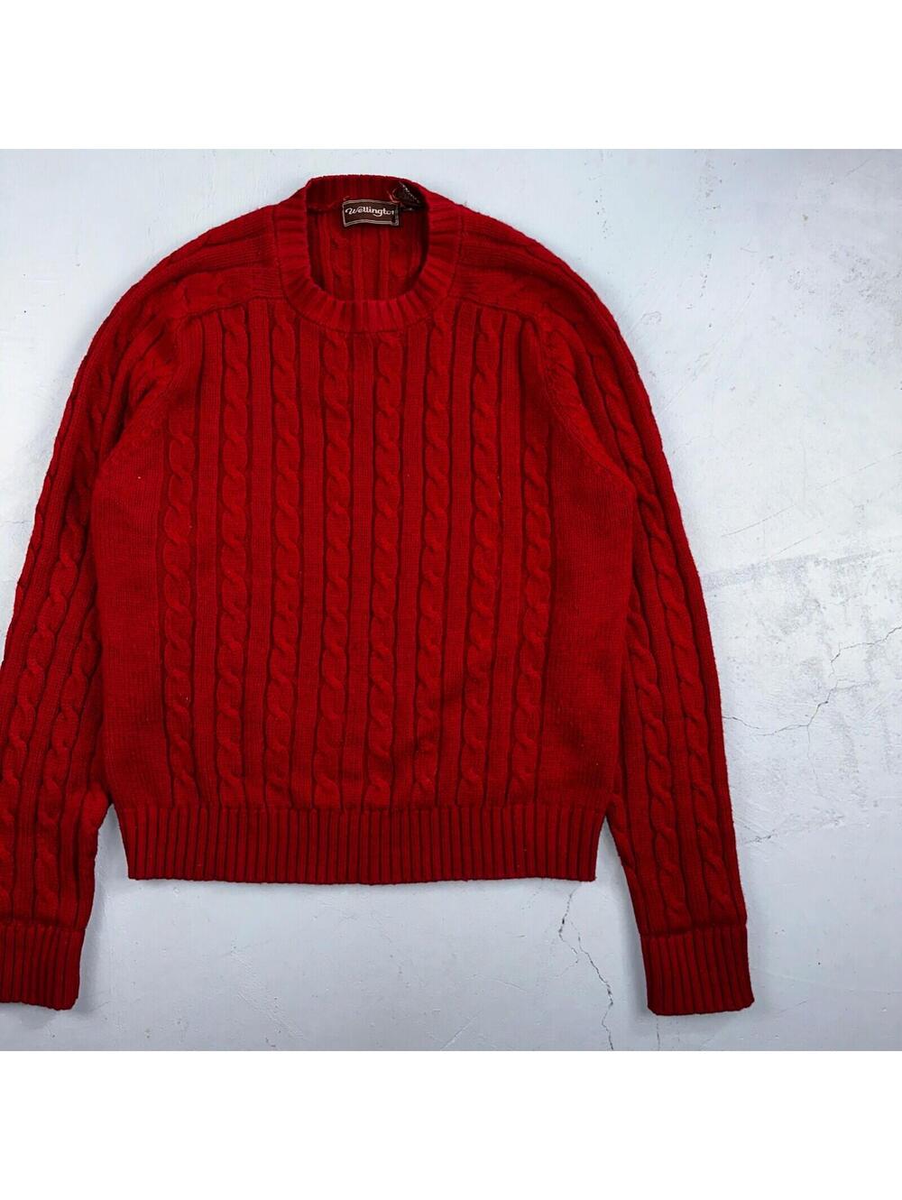 Vintage Wellington Acrylic Sweater XL Mens 80s Crewneck Red Cable Knit Fisherman
